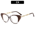 Cat eye glasses frame in brown and leopard print with gold metal chain temples - Coffee and Leopard Patchwork (C4)