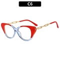 Chic cat-eye blue light glasses with red and blue split frame and gold chain temples - Red and Blue Patchwork (C6)