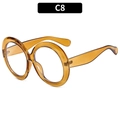 Retro oversized round frame sunglasses with transparent amber resin finish for women - Tea Frame White Lens (C8)