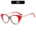 Cat eye glasses frames with red and leopard print blocks and gold chain temples - Red and Leopard Patchwork (C3)