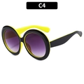 Retro oversized round sunglasses in black and neon yellow dual-tone frame with gradient lenses - Black Yellow Frame Purple Gradient Lens (C4)