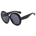 Classic round oversized black frame sunglasses with dark grey lenses in glossy finish - Black Frame Grey Lens (C9)