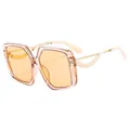 Oversized butterfly sunglasses with pink frames, orange lenses and wavy white temples - Champagne Frame Tea Lens (C8)