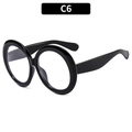 Classic glossy black round sunglasses with clear lenses and oversized vintage frame design - Black Frame Clear Lens (C6)