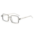 Occhiali da sole retrò con montatura quadrata grigio trasparente e design spesso - C3-Montatura Grigia Trasparente Lenti Trasparenti