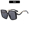 Oversized butterfly sunglasses in shiny black with wavy gold hollow metal temples - Shiny Black Frame Grey Lens (C1)