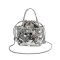 Bolso saco con lentejuelas plateadas con correa de cadena y bolsa interior con cordón - Plateado