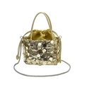 Bolso saco de lentejuelas doradas para mujer con cadena y cordón ajustable - Dorado