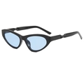 Cat eye sunglasses with black frame, blue lenses and unique twisted hollowed temples - Bright Black Frame Blue Lens