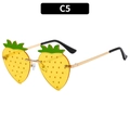 Lunettes de soleil fraise sans monture avec verres jaunes et accents de feuilles vertes - Monture Dorée Jaune Translucide