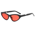Chic black cat eye sunglasses with red lenses and twisted temple detail for women - Bright Black Frame Red Lens
