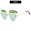 Lunettes de soleil fraise sans monture avec verres dégradés vert à violet style C11 - Monture Dorée Verres Miroir Vert