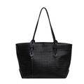 Minimalist black woven PU leather tote bag with dual shoulder straps for daily commute - Black