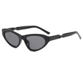 Retro black cat-eye sunglasses featuring unique twisted wave temples and dark grey lenses - Glossy Black/Grey Lens