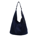 Bolso hobo minimalista de tela vaquera azul oscuro con bordado de rosa gris claro - Azul oscuro