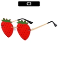 Lunettes de soleil sans monture en forme de fraise avec verres rouges et or - Monture Dorée Verres Rouges