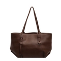 Dark brown woven tote bag with minimalist large capacity design and thin shoulder straps - Coffee