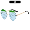 Lunettes de soleil fraise sans monture avec verres bleus transparents et détail feuille - Monture Dorée Verres Bleu Transparent