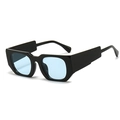 Lunettes de soleil carrées avec monture noire épaisse et verres bleu clair rétro - Monture Noire Verres Bleus