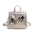 Silberner Metall-Rucksack mit Kreuz-Patches und verstellbaren Trägern für Damen - Silber