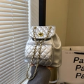 Mujer plata acolchado mini mochila informal viajero cadena bolso de hombro viaje - Plateado