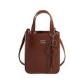 Bruine vintage handtas van olie-was leer met handvatten en een hartvormige hanger - Bruin
