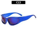 Y2K punk wielerzonnebril in metallic blauw met oversized grijze glazen voor dames - Blauw Frame Diep Ijsblauw Glazen (C13)