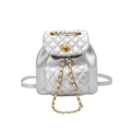 Chic silver quilted backpack featuring a chain drawstring and gold twist-lock closure - Silver