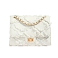White denim shoulder bag with fringe quilted texture and gold chain strap variant - Off-white