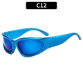 Y2K punk wielerzonnebril in metallic blauw met blauwe reflecterende glazen - Lichtblauw Frame Blauwe Spiegelglazen (C12)
