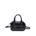 Classic black patent leather crossbody square bag with dual handles and silver hardware - Black