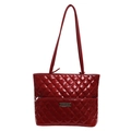 Bolso tote de charol acolchado en rojo oscuro con cremallera plateada y asas largas - Rojo