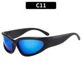 Y2K punk wielrenzonnebril met zwart omhullend montuur en blauwe spiegelende glazen - Zwart Frame Blauwe Spiegelglazen (C11)