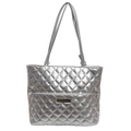 Bolso tote acolchado plateado con acabado metálico y correas largas para el hombro - Plateado
