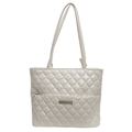 Bolso tote de cuero PU acolchado blanco con asas dobles y detalle de logo metálico - Blanco