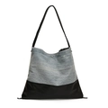 Borsa tote in denim blu e pelle nera con fodera a quadri e spalline sottili - Blu Patchwork Nero
