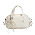 Elegante bolso bandolera blanco crema con colgante de lazo de perlas y asas - Blanco Roto