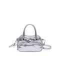 Silver metallic crossbody bag with textured leather surface and dual handles - Silver