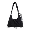 Bolso tote de lona fruncida negra con cordones ajustables y correa ancha - Negro
