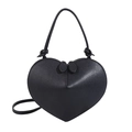 Détail du sac à main en forme de cœur avec texture cuir noir mat et double fermeture éclair - Noir