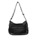 Borsa a tracolla in denim grigio antracite con cerniere multiple e trama lavata - Marrone Scuro