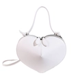 White heart-shaped matte leather crossbody bag with dual zipper and adjustable strap - White