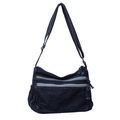 Borsa a tracolla in denim blu scuro con tasche multiple a zip e tracolla regolabile - Blu scuro