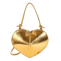 Glossy golden heart-shaped shoulder bag with metallic finish and leaf-style zipper - Gold