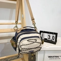 Multifunctional navy and beige outdoor sling bag with elastic drawstring - Blue