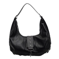 Schwarze Hobo-Tasche aus Leder mit silbernen Stern-Nieten und Metallhaken-Akzent - Schwarz