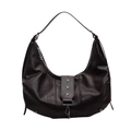 Dunkelbraune Hobo-Tasche aus Leder mit Vintage-Litschi-Narben und Sternnieten-Details - Braun