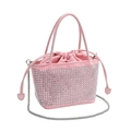 Rosafarbene Strass-Eimertasche mit silberner Kette und Kordelzugverschluss - Rosa