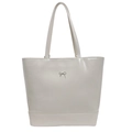 Minimalist beige PU leather tote bag with a small silver bow and glossy finish - Off-white