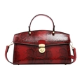 Retro red faux snake pattern leather tote bag with gold lock and detachable strap - Red